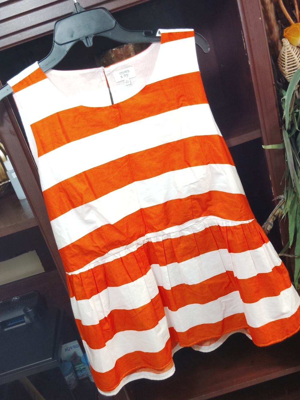 crown & ivy Orange and White Striped Sleeveless Dress